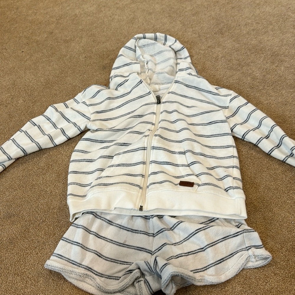zip up matching set, Roxy, navy blue and white striped